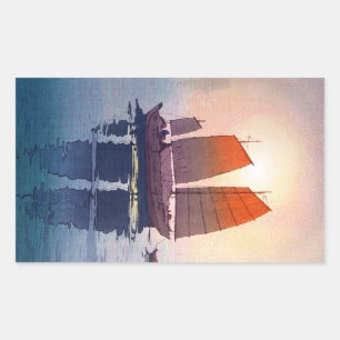 Cool oriental japanese Hiroshi Yoshida morning Rectangular Sticker