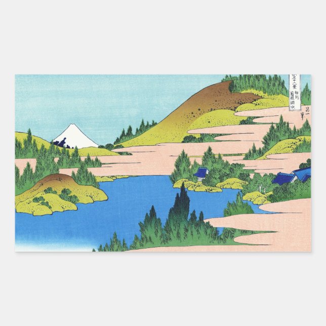 Cool oriental japanese Hokusai Fuji View landscape Rectangular Sticker (Front)