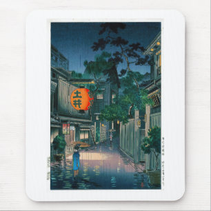 Cool oriental japanese Kasamatsu night street rain Mouse Pad