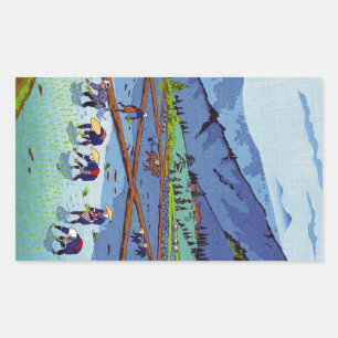 Cool oriental japanese Kasamatsu Rice Planting Rectangular Sticker