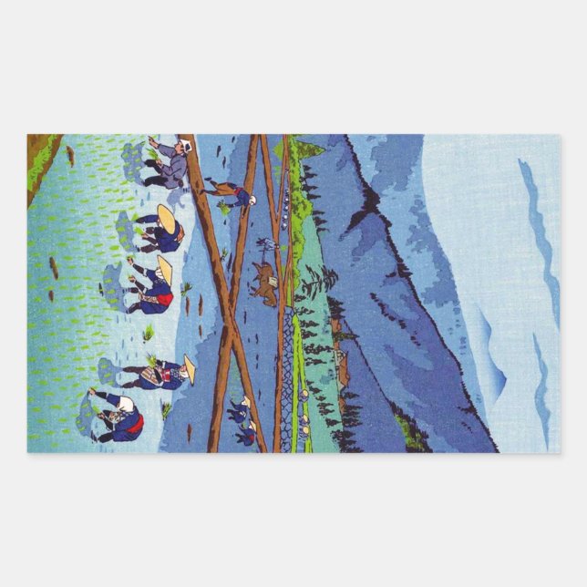 Cool oriental japanese Kasamatsu Rice Planting Rectangular Sticker (Front)