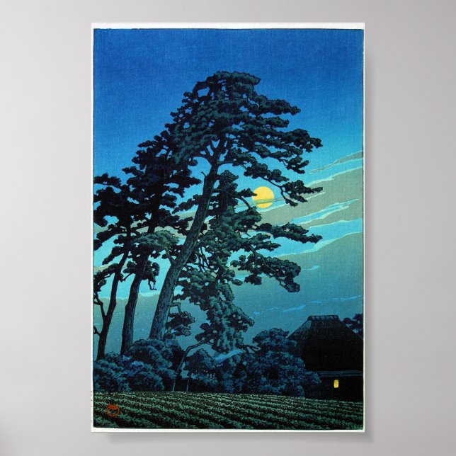 Cool oriental japanese Kawase Tree Moonlight Poster (Front)