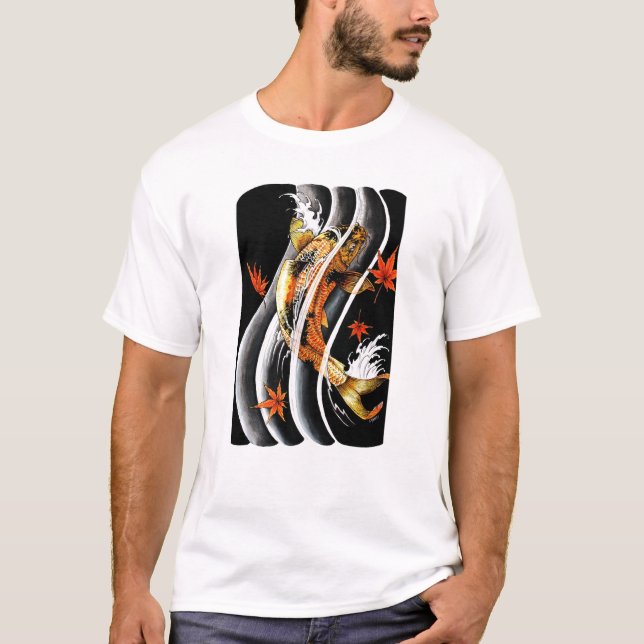 Cool Oriental Japanese Koi Lucky Carp Water Ink T-Shirt (Front)