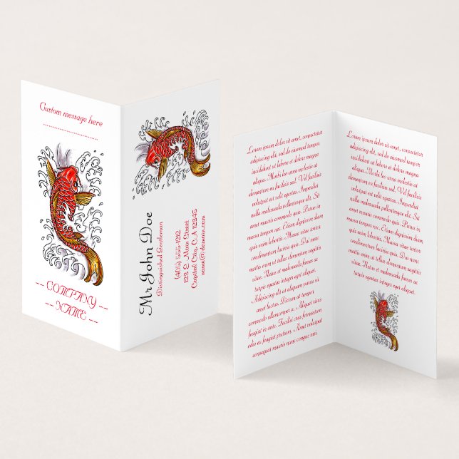 Cool oriental japanese red ink lucky koi fish art business card (Inside and Outside)