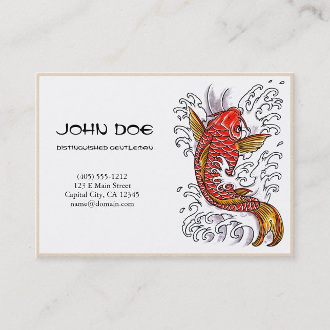 Cool oriental japanese red ink lucky koi fish business card (Front)