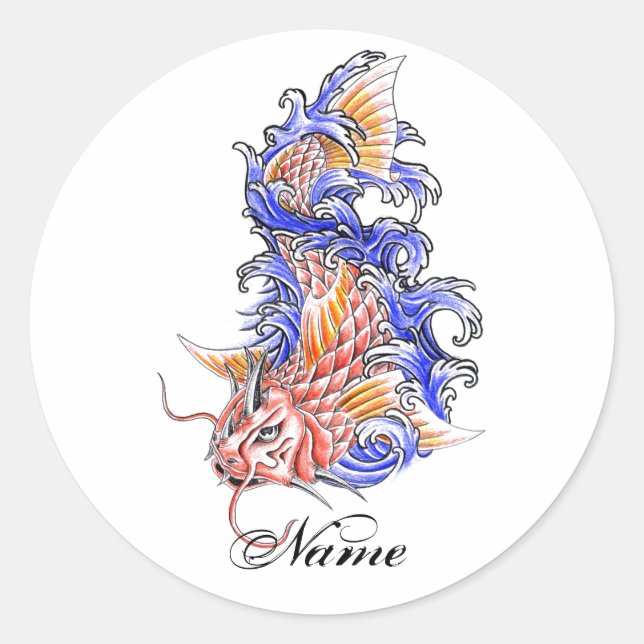 Cool Oriental Japanese Red Koi Carp Fish tattoo Classic Round Sticker (Front)