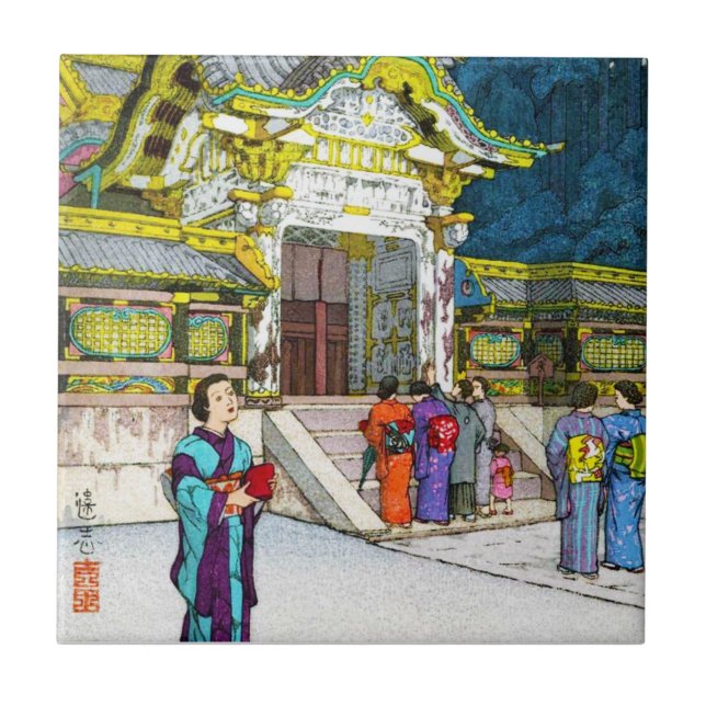 Cool oriental japanese shrine temple people hanga tile (Front)