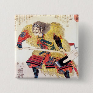 Cool oriental japanese traditional samurai warrior 15 cm square badge