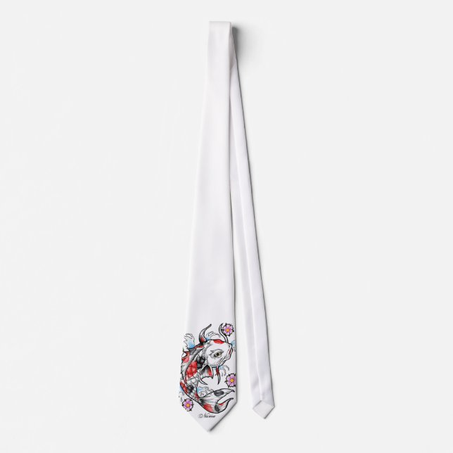 Cool Oriental Japanese White Koi Fish Carp tattoo Tie (Front)