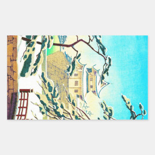 Cool oriental japanese winter castle sceneart rectangular sticker