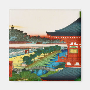 Cool oriental japanese woodprint landscape scenery magnet
