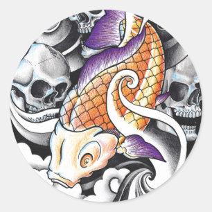 Cool Oriental Koi Carp Skull tattoo Classic Round Sticker