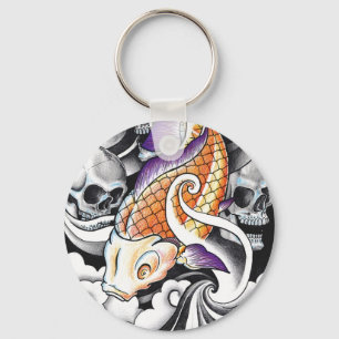 Cool Oriental Koi Carp Skull tattoo Key Ring