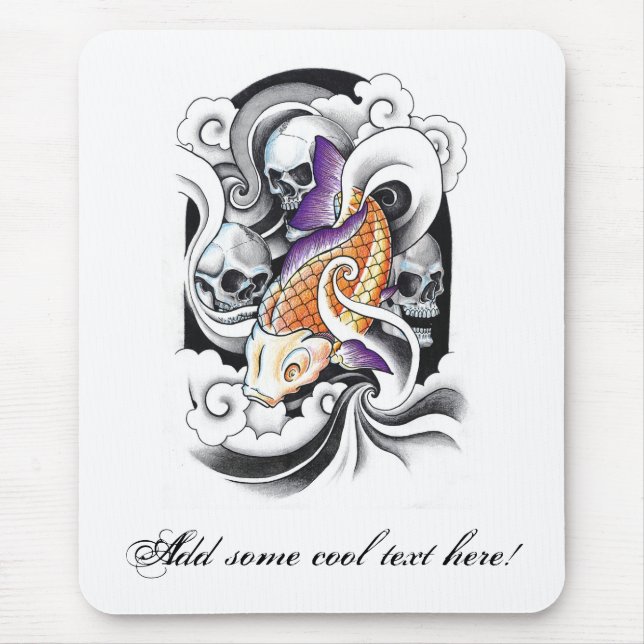 Cool Oriental Koi Carp Skull tattoo Mouse Pad (Front)