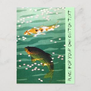 Cool oriental lucky koi fishes emerald water art postcard