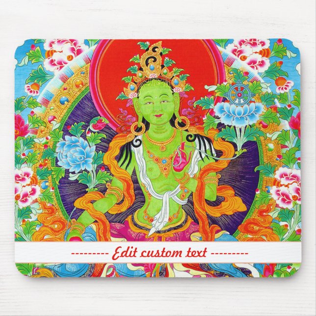 Cool oriental mandala Green Tara god vibrant Mouse Pad (Front)