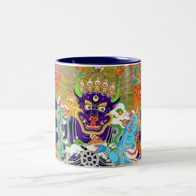 Cool oriental mandala Yamantaka vibrant god art Two-Tone Coffee Mug (Center)