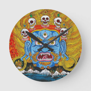 Cool oriental tibetan thangka god tattoo art round clock
