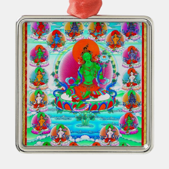 Cool oriental tibetan thangka Green Tara  tattoo Metal Tree Decoration (Front)