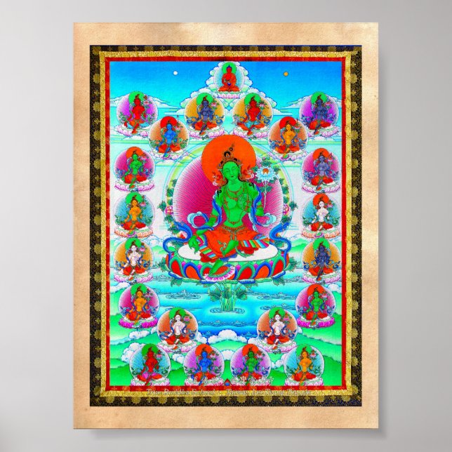 Cool oriental tibetan thangka Green Tara  tattoo Poster (Front)