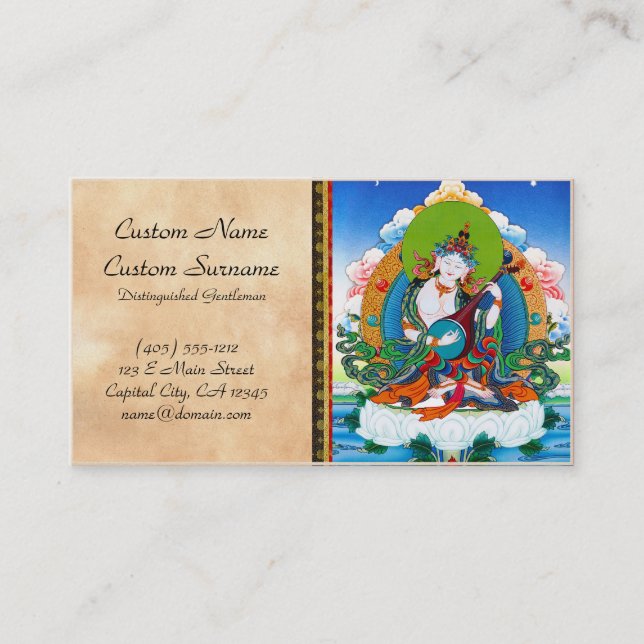 Cool oriental tibetan thangka tattoo Saraswati Business Card (Front)
