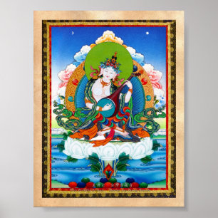 Cool oriental tibetan thangka tattoo Saraswati Poster