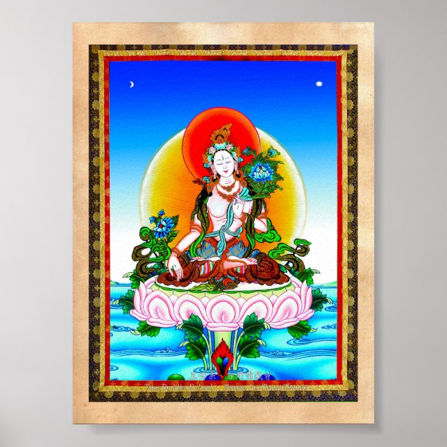 Cool oriental tibetan thangka White Tara tattoo Poster (Front)
