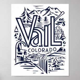 Cool Outdoor Skiing Vintage Souvenir Visit Vail Co Poster