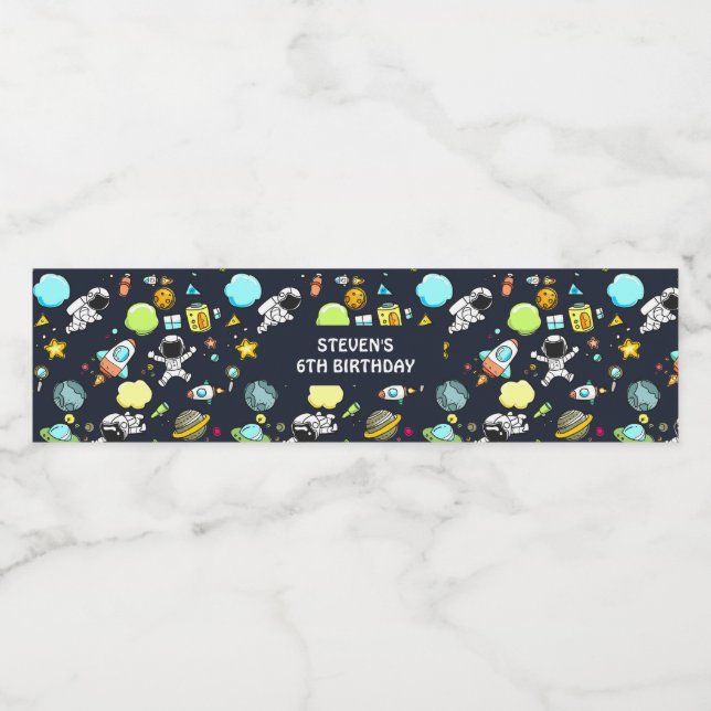 Cool Outer Space Adventure Birthday Party Water Bottle Label (Single Label)