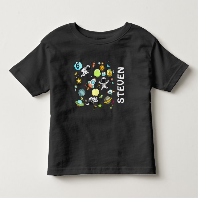 Cool Outer Space Astronauts & Rockets Birthday Toddler T-Shirt (Front)