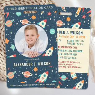 Cool Outer Space Custom Photo Child Identification ID Badge