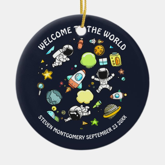Cool Outer Space Theme - Astronauts & Rocket Ships Ceramic Tree Decoration (Front)