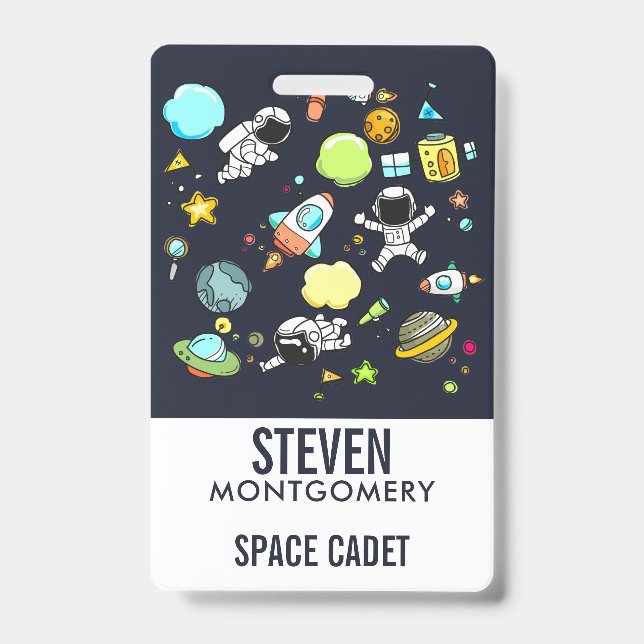 Cool Outer Space Theme - Astronauts & Rocket Ships ID Badge (Front)