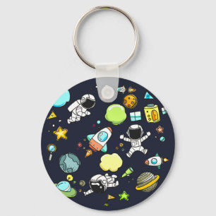 Cool Outer Space Theme - Astronauts & Rocket Ships Key Ring