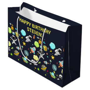 Cool Outer Space Theme - Astronauts & Rocket Ships Large Gift Bag