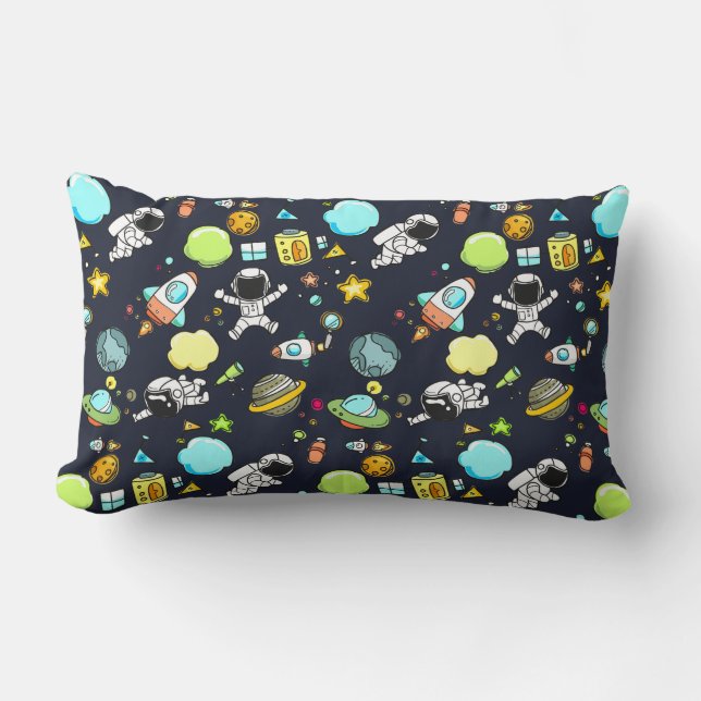 Cool Outer Space Theme - Astronauts & Rocket Ships Lumbar Cushion (Front)