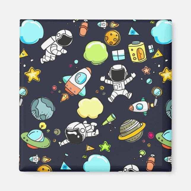 Cool Outer Space Theme - Astronauts & Rocket Ships Magnet (Front)