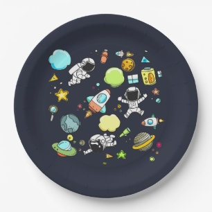 Cool Outer Space Theme - Astronauts & Rocket Ships Paper Plate