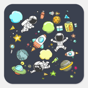 Cool Outer Space Theme - Astronauts & Rocket Ships Square Sticker