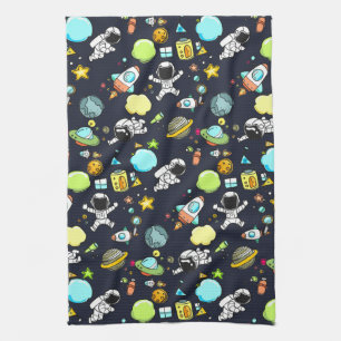 Cool Outer Space Theme - Astronauts & Rocket Ships Tea Towel