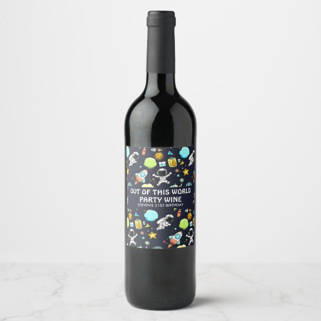 Cool Outer Space Theme - Astronauts & Rocket Ships Wine Label (Front)
