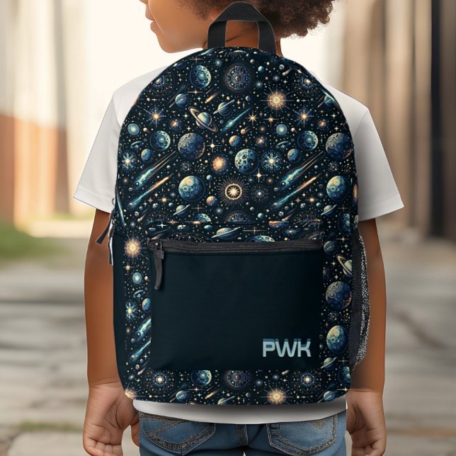 Cool Outer Space Themed Custom Monogram Initials Printed Backpack (Creator Uploaded)