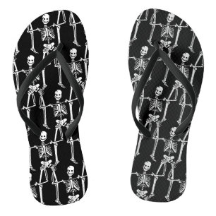 Cool Overlapping Skeletons Pattern on Black Jandals