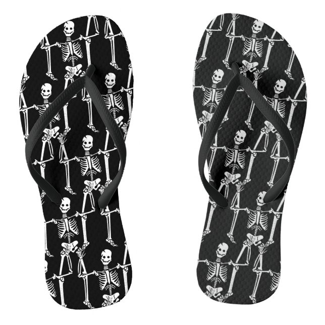 Cool Overlapping Skeletons Pattern on Black Jandals (Footbed)