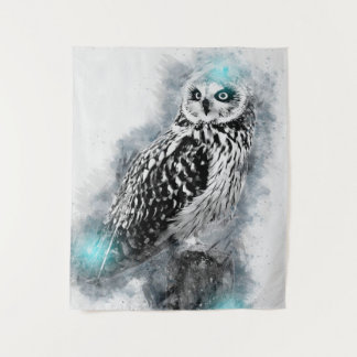 Cool Owl | Abstract Watercolor Owl | Clolorful Gif Tapestry