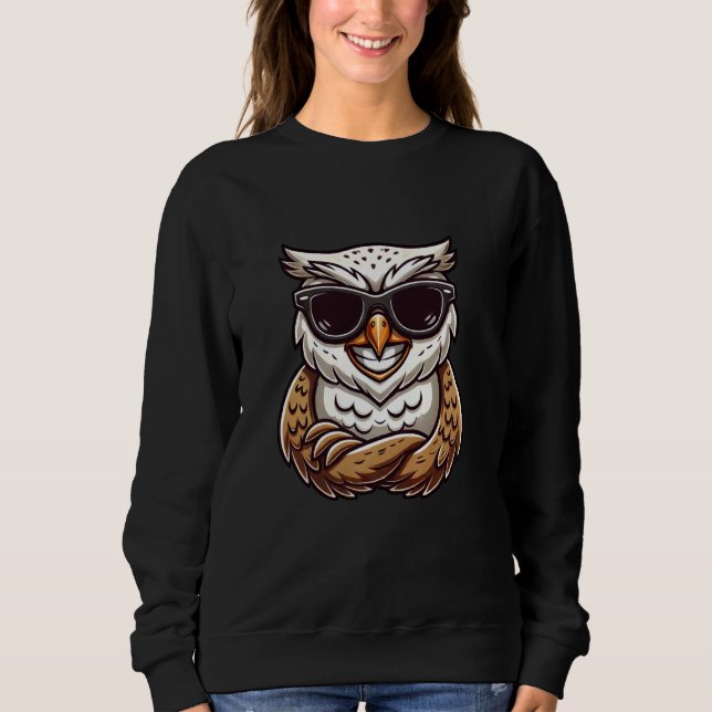 Cool Owl Sunglasses Smiling Joyful Fun Sweatshirt (Front)