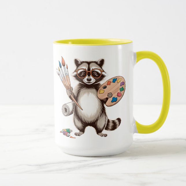 Cool Painter Racoon Illustration Mug (Right)