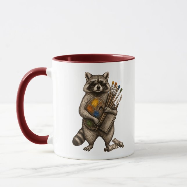 Cool Painter Racoon Illustration Mug (Left)