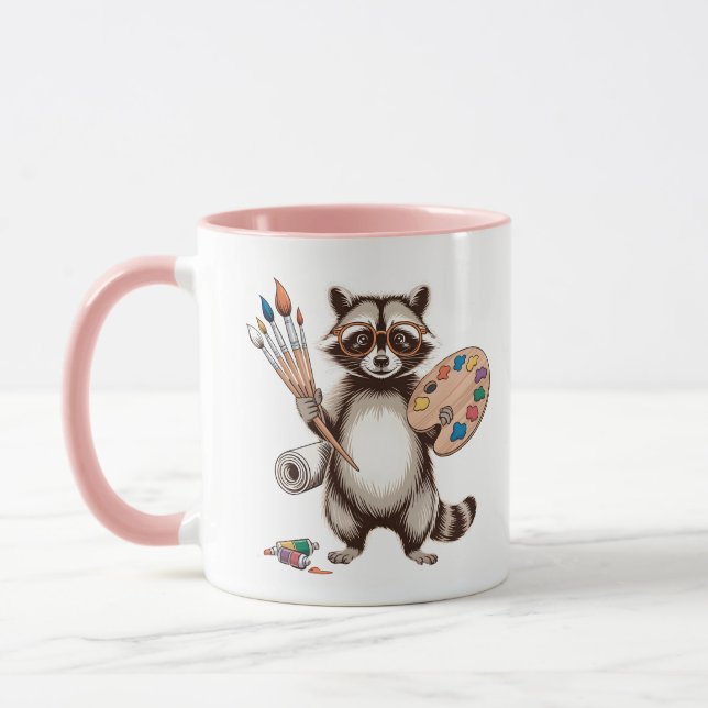 Cool Painter Racoon Illustration Mug (Left)