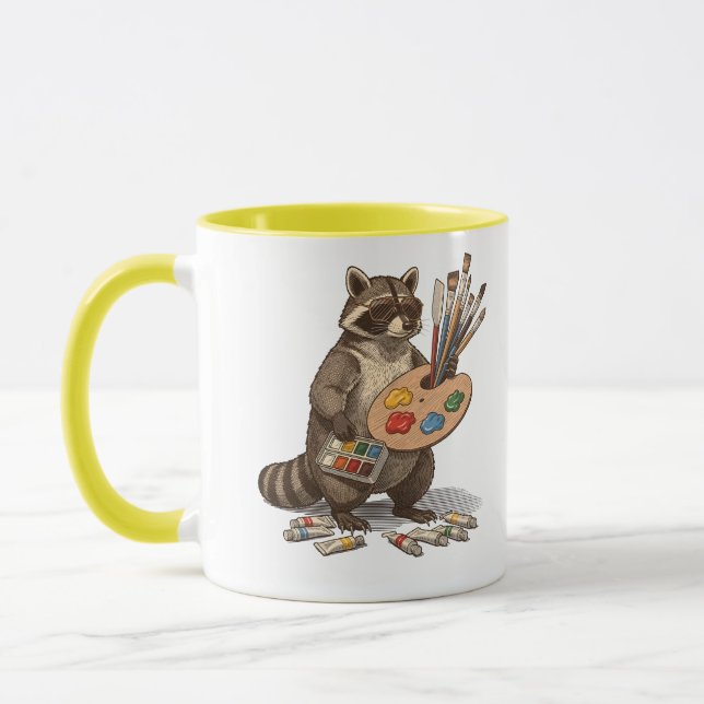 Cool Painter Racoon Illustration Mug (Left)